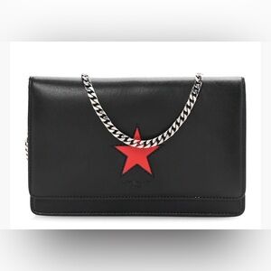 Givenchy Pandora Calf Black Clutch with Red Star and Removable Silver Chain